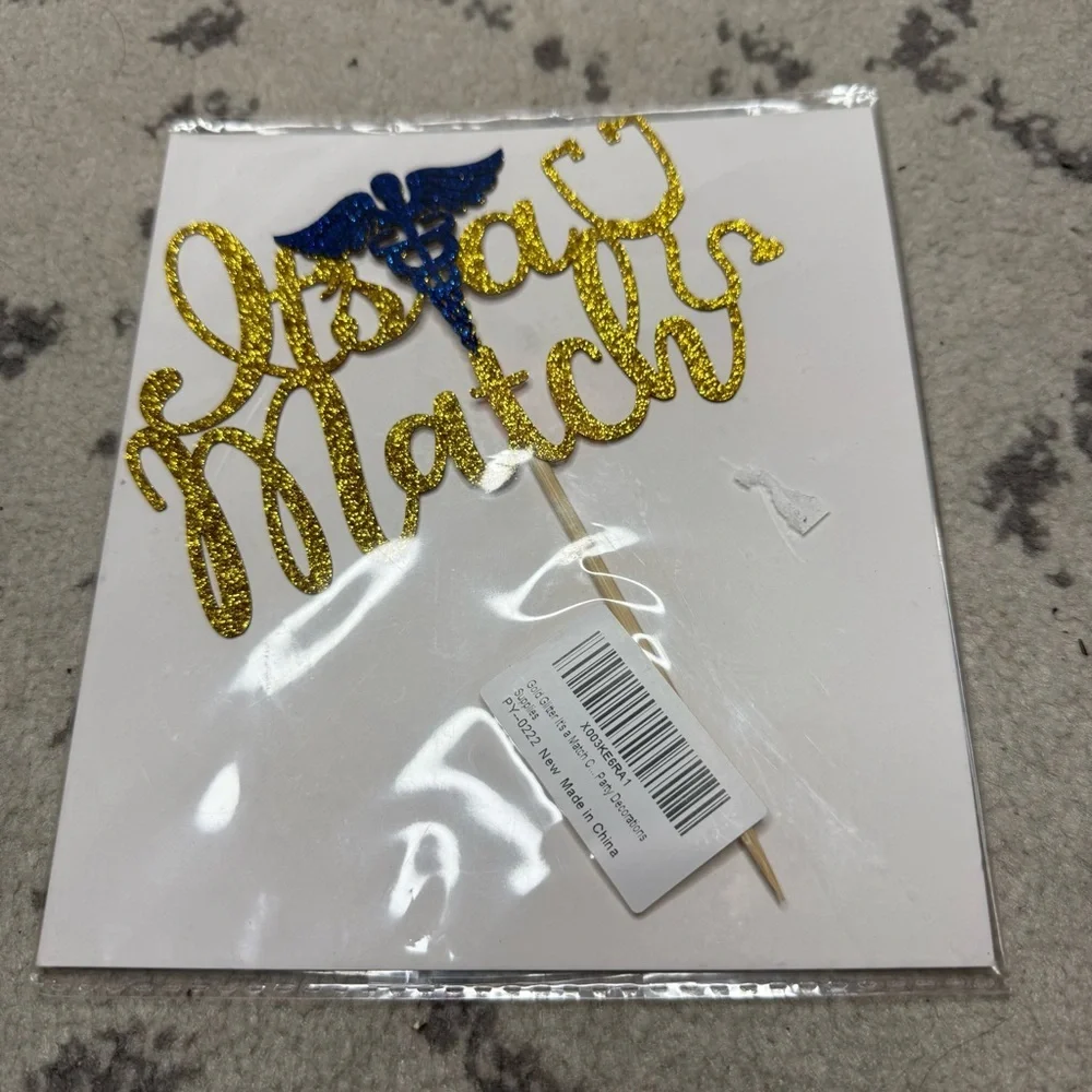 NEW Gold Glitter “It’s A Match” Medical School Residency Decoration Cake Topper